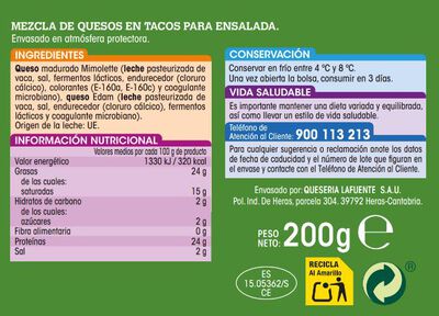 Queso en tacos para ensaladas Alipende 200g