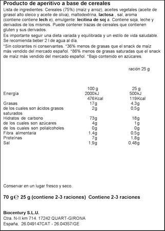 Tortitas de ma&iacute;z mini sabor palomitas Bicentury 70g