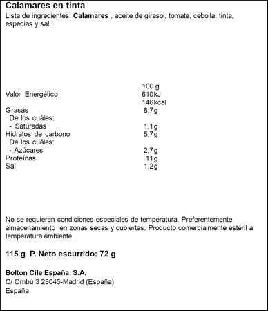 Calamares en su tinta Cuca 72g
