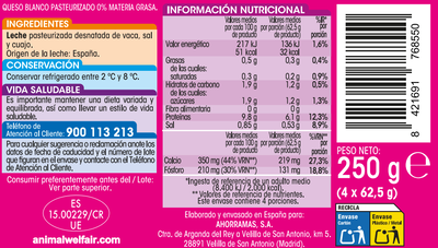 Queso blanco 0% materia grasa Alipende pack 4 uds
