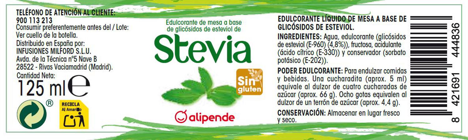 Edulcorante liquido stevia Alipende 125ml