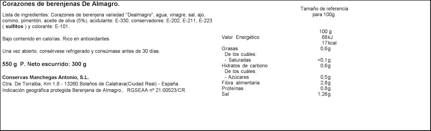 Berenjenas de almagro en corazones Antonio 300g