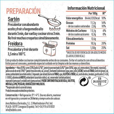 Croqueta de pollo y jamón Aldelis 380g