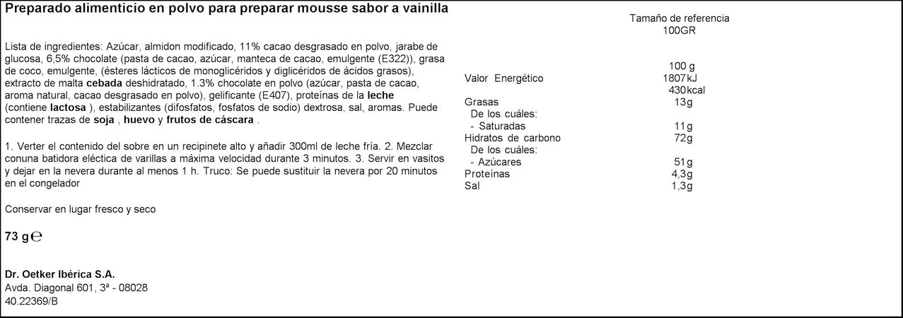 Preparado de mousse de chocolate Dr Oetker 73g