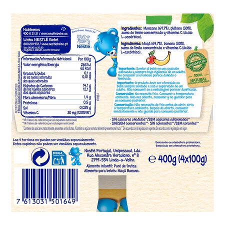 Preparado fruta Nestlé manzana plátano sin gluten pack 4