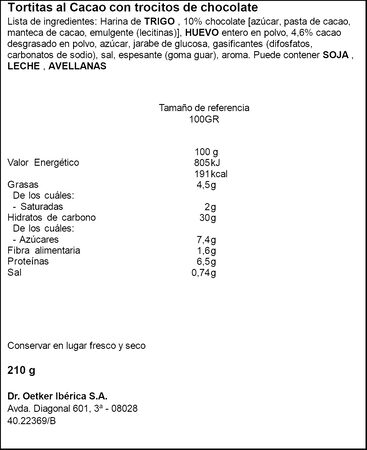 Tortitas al Cacao con trocitos de chocolate Dr Oetker 210g