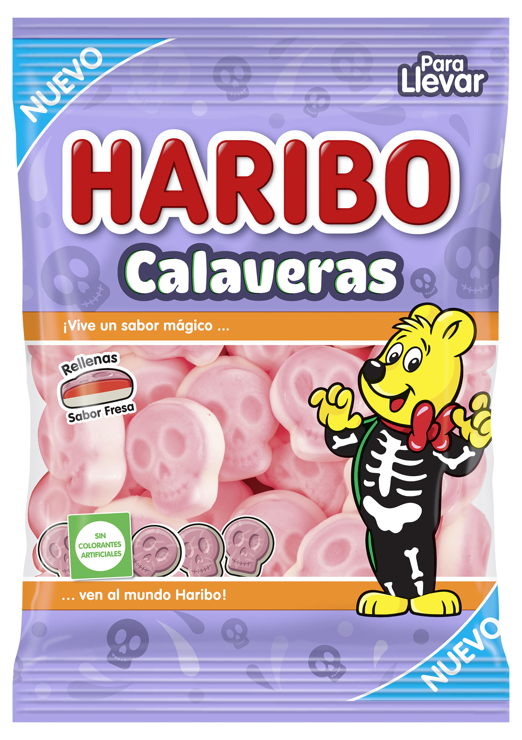 Golosina calaveras rellenas sabor fresa Haribo 100g