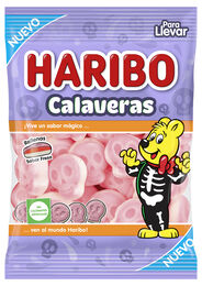 Golosina calaveras rellenas sabor fresa Haribo 100g
