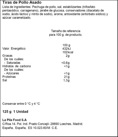 Tiras de pechuga de pollo asado La Pila 125g