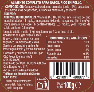 Comida h&uacute;meda gato Meque tarrina rico en pollo 100g