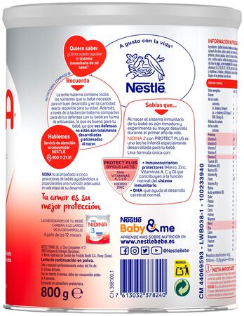 Leche continuaci&oacute;n en polvo Nidina 2 Nestl&eacute; desde 6meses 800g