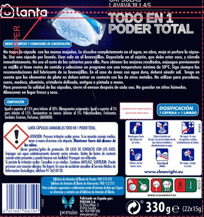 Detergente vajilla polvo-l&iacute;quido Lanta 22lavados