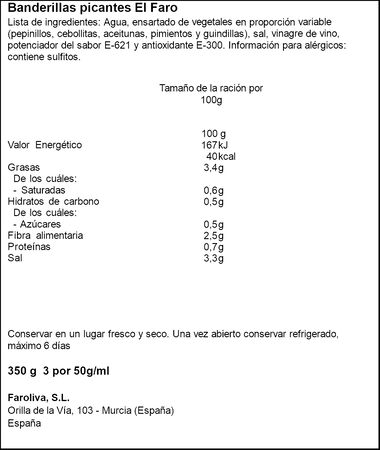 Banderillas picantes en vinagre s/gluten El Faro 150g