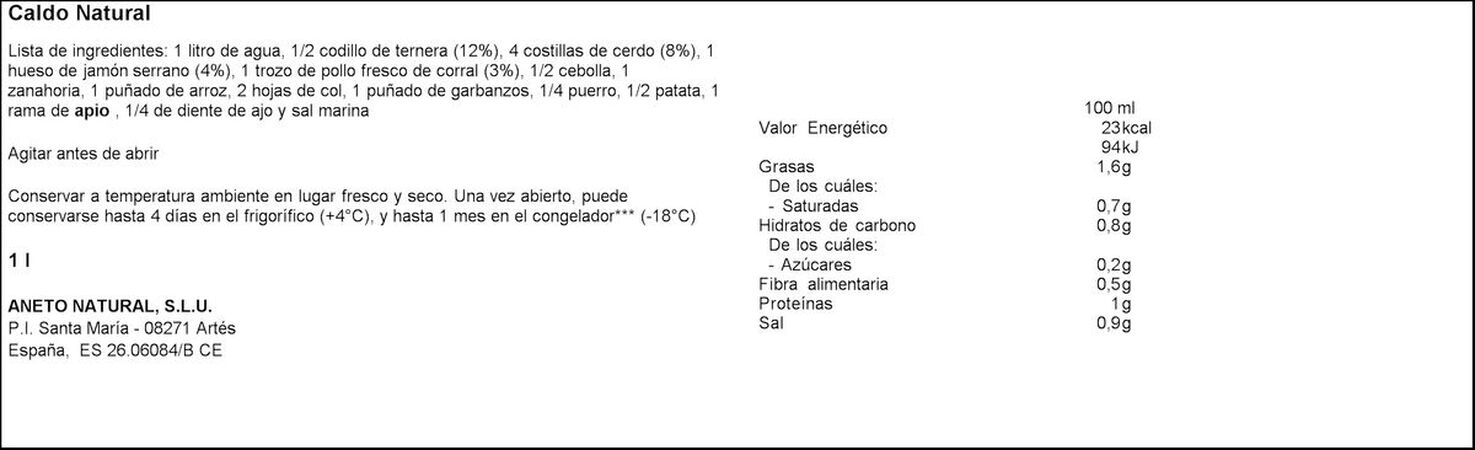 Caldo natural puchero con carnes y verduras Aneto 1l