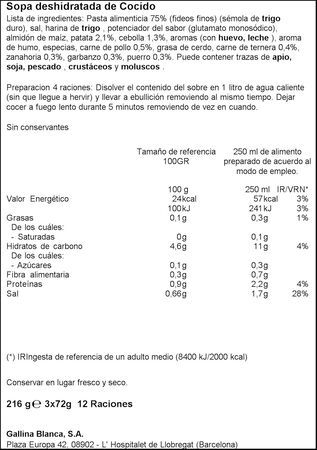 Sopa Gallina Blanca pack 3 unidades cocido