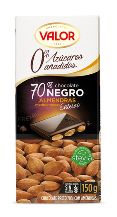 Chocolate negro 70% de cacao almendras s/gluten Valor 150g