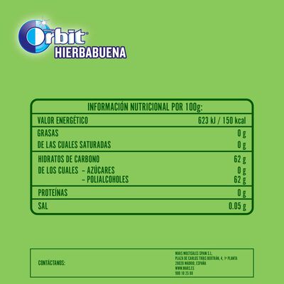 Chicles hierbabuena sin az&uacute;car Orbit pack 4