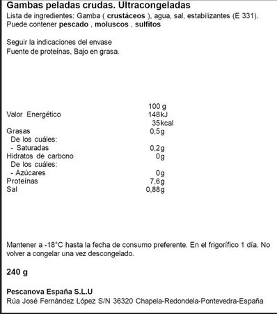 Gamba pelada con un 10% gratis Pecanova 264g