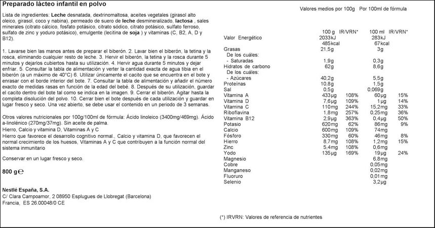 Leche crecimiento en polvo Nativa 3 Nestlé desde 12meses 800g