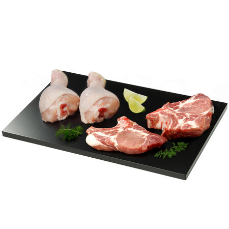 LOTE 1kg chuletas de aguja de cerdo + 1kg de jamoncitos de pollo