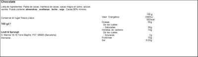 Chocolate negro 90% de cacao Lindt Excellence 100g 