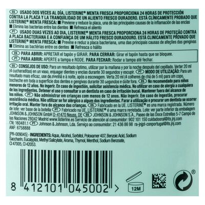 Enjuague bucal Listerine 500ml menta fresca