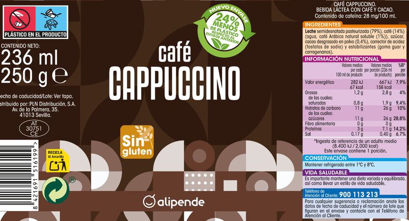 Bebida láctea de café Alipende 236ml cappuccino