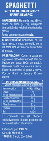 Spaghetti sin gluten Alipende 500g