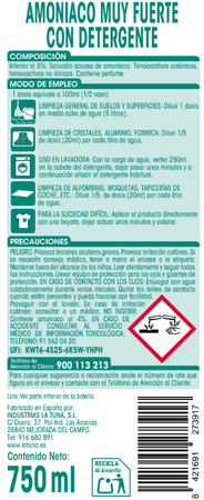 Amoniaco muy fuerte Lanta 750ml con detergente