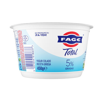 Yogur colado 5% materia grasa sin az&uacute;car a&ntilde;adido receta griega Fage 450g