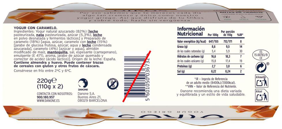 Yogur estilo griego Oikos pack 2 caramelo