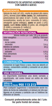 Palitos de maíz sin gluten Alipende 105g sabor queso
