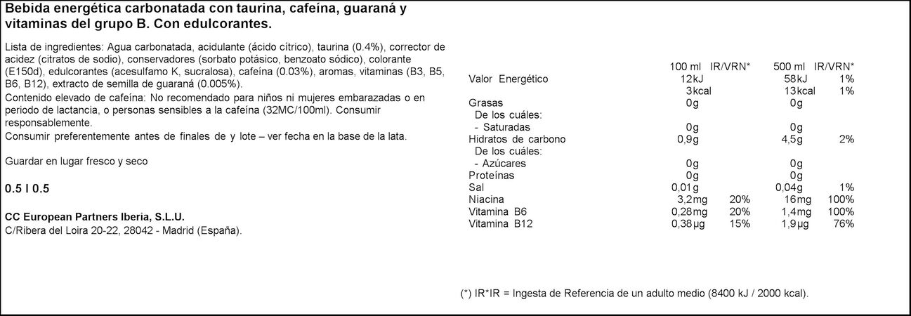 Bebida energética zero Burn 50cl raspberry