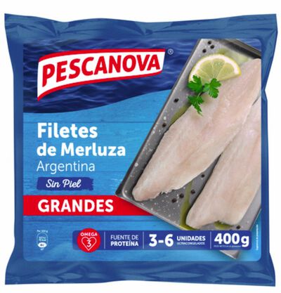 Filete de merluza argentina sin piel de la marca Pescanova con un peso de 400 gramos