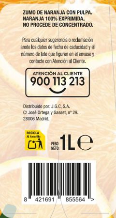 Zumo de naranja 100% exprimida con pulpa Alipende 1L