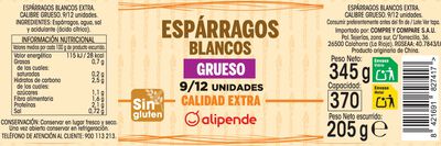 Esp&aacute;rragos blancos grueso Alipende 205g (9/12 piezas)