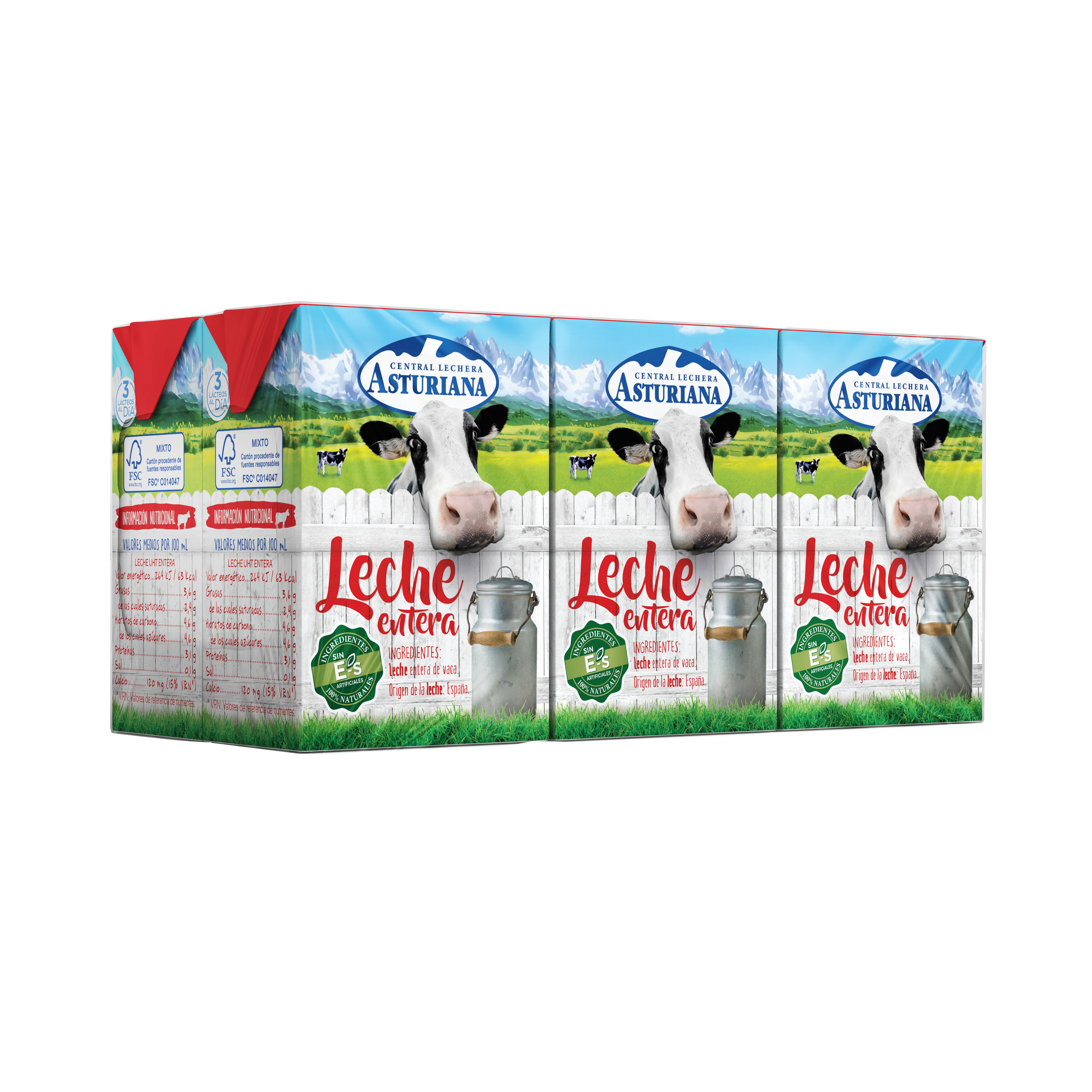 Leche entera en brick de 200ml Asturiana