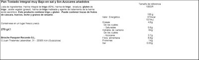 Pan tostado integral Recondo bajo en sal 30 rebanadas