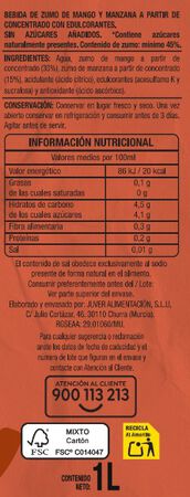 N&eacute;ctar sin az&uacute;car brick con mango y manzana Alipende 1l