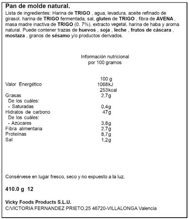 Pan Molde Panrico 410g+20% 100% Natural