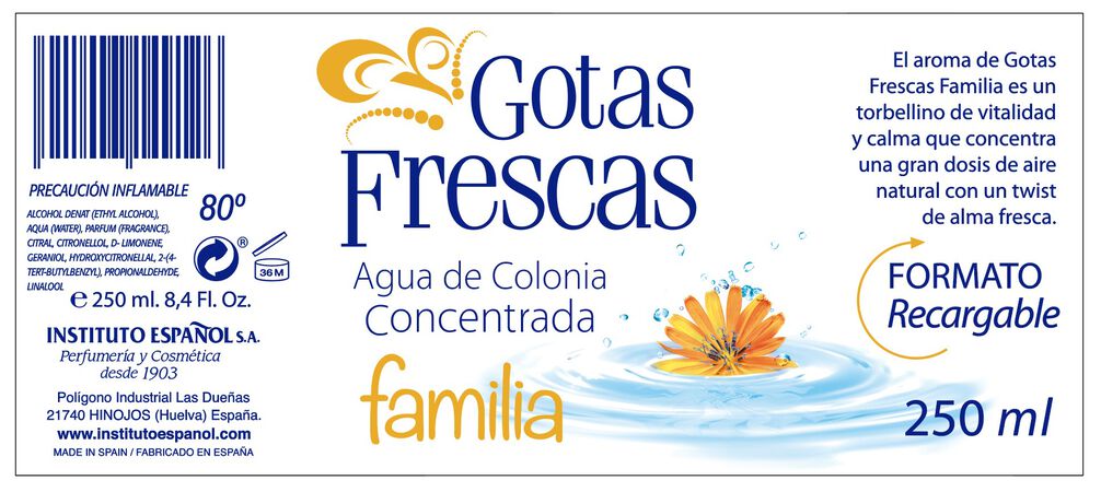 Agua De Colonia Gotas Frescas 250 ml Familia