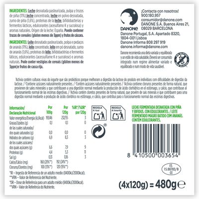 Bífidus probiótico Activia 0% pack 4 piña