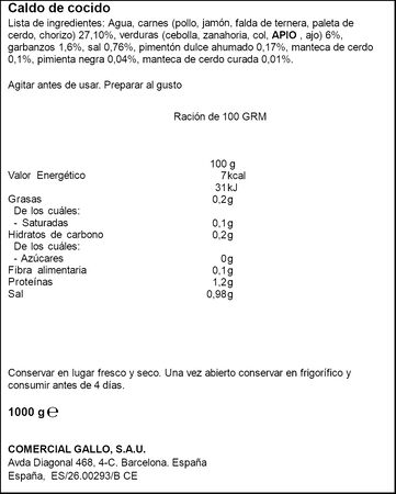 Caldo natural de cocido Gallo 1l