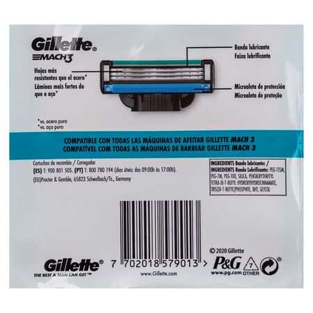 Hojas de afeitar Gillette 4 uds recambio mach 3