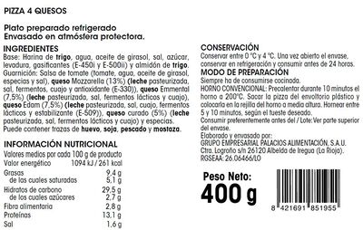 Pizza Alipende 400g cuatro quesos