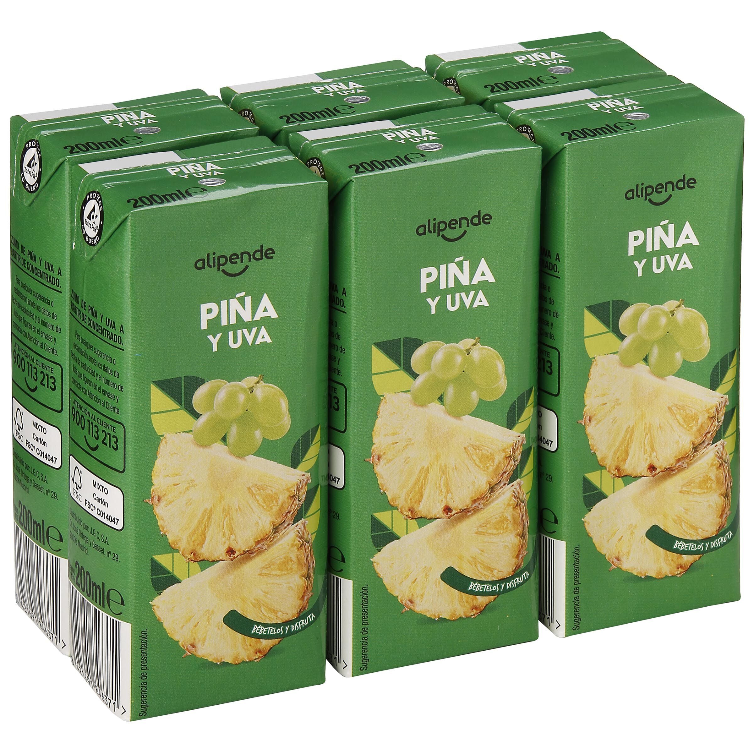 Zumo de piña y uva Alipende pack 6
