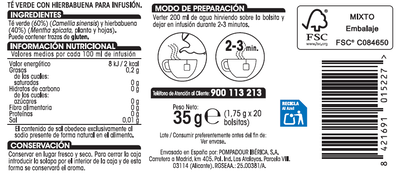 T&eacute; verde Alipende 20u hierbabuena