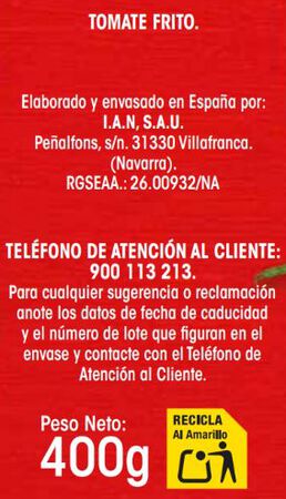 Tomate frito origen nacional sin gluten Alipende p3 400g