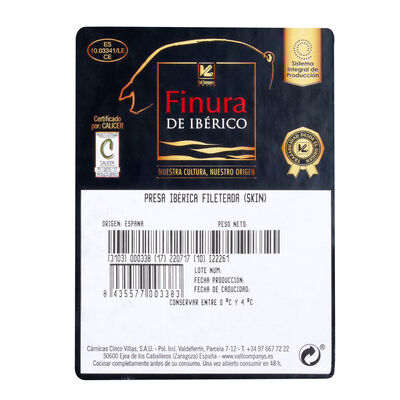 Presa de cerdo ib&eacute;rico fileteada Finura de Ib&eacute;rico 350g aproximadamente