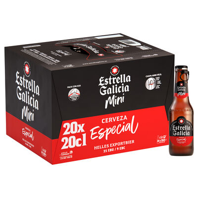 Cerveza rubia especial Estrella Galicia pack 20 mini 20cl
